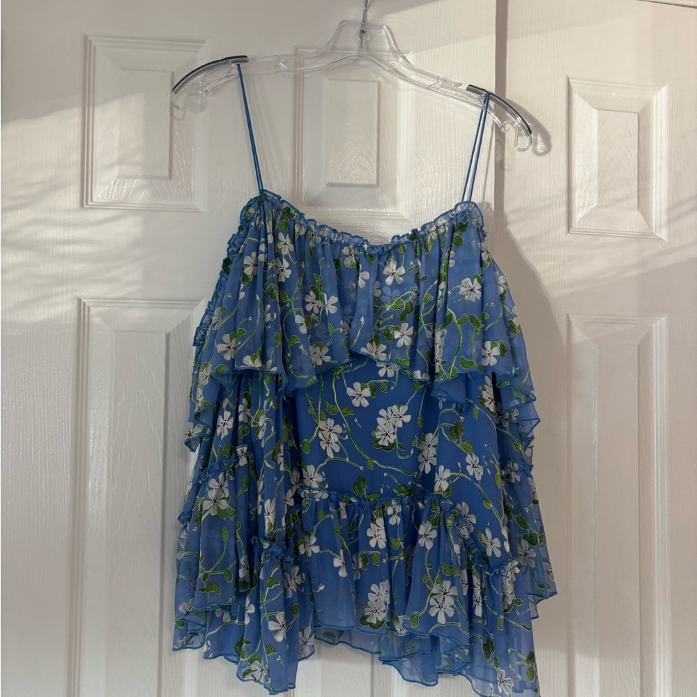 Alice and Olivia long sleeve Blue Ruffle blouse women’s size L